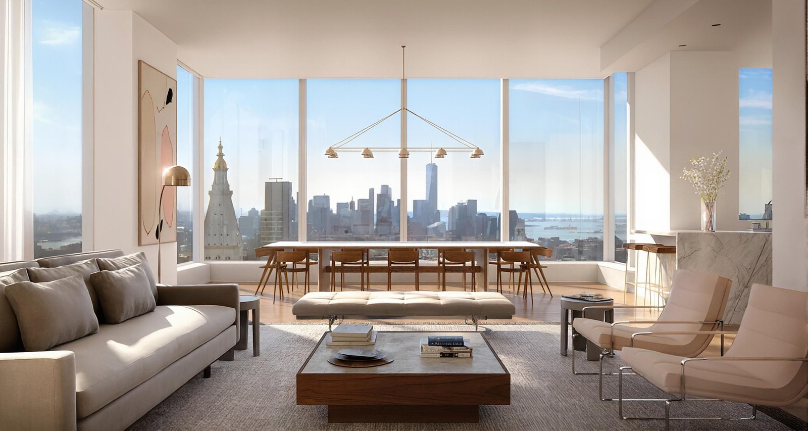 15 East 30th Street #17C, NoMad, New York. Living and dining room with skyline views, represented by Frederico Gouveia