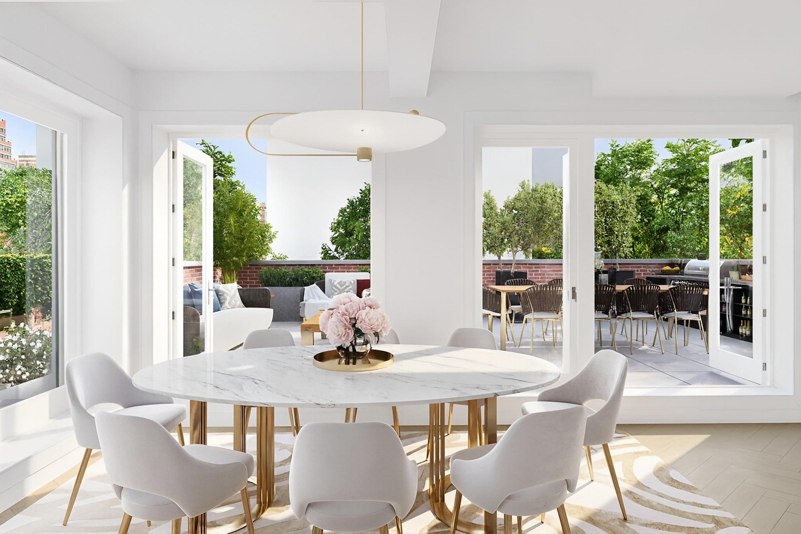 182 West 82nd Street #PHW, Upper West Side, New York. Dining room opening onto a terrace, represented by Frederico Gouveia